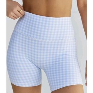 New Astoria LUXE BALANCE Sport Shorts Yoga Gym Blue Gingham S Lounge Active